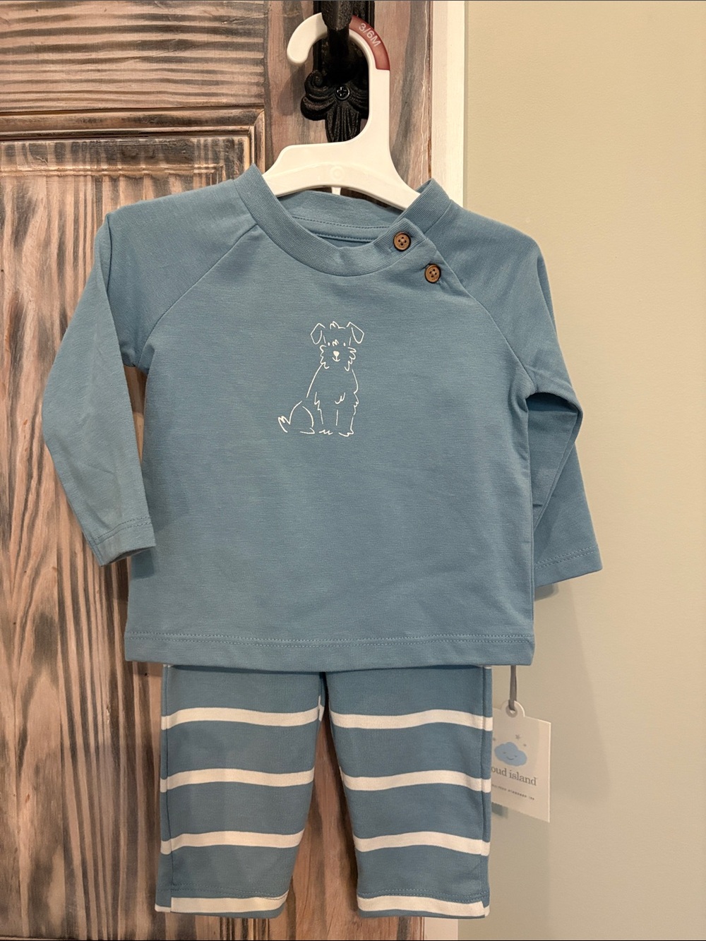 Cloud Island Blue Puppy Set - Long Sleeve Top & Striped Pants